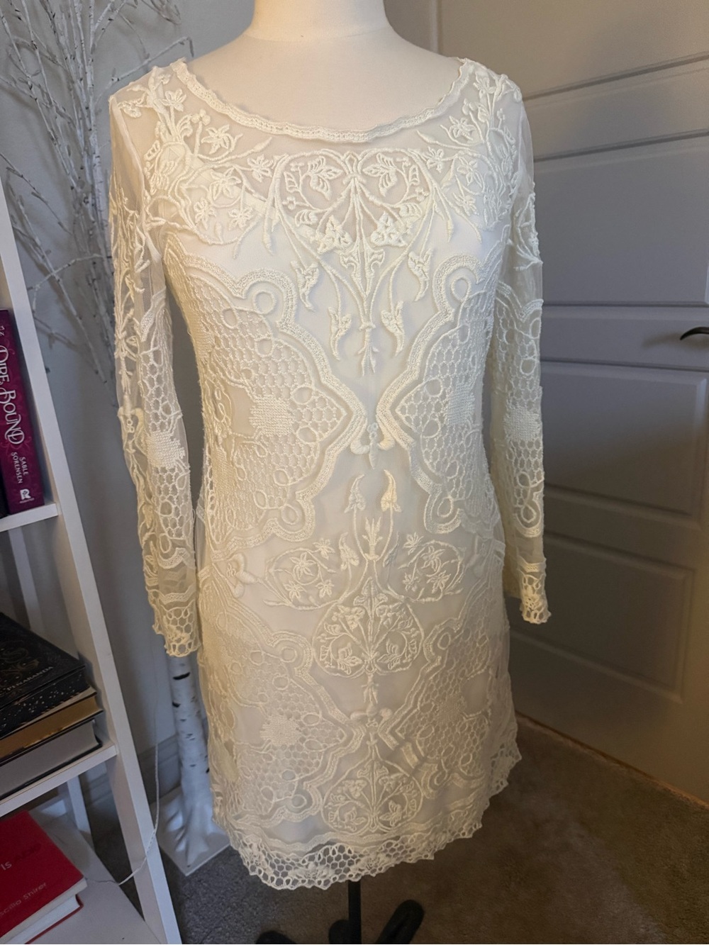 Hale Bob Cream Lace Long-Sleeve Mini Dress - Picture 2 of 7